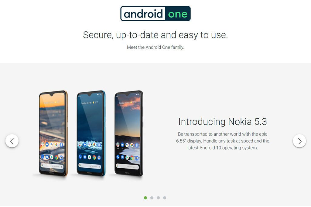 Android One page saying that Android 10 is the latest Android version.