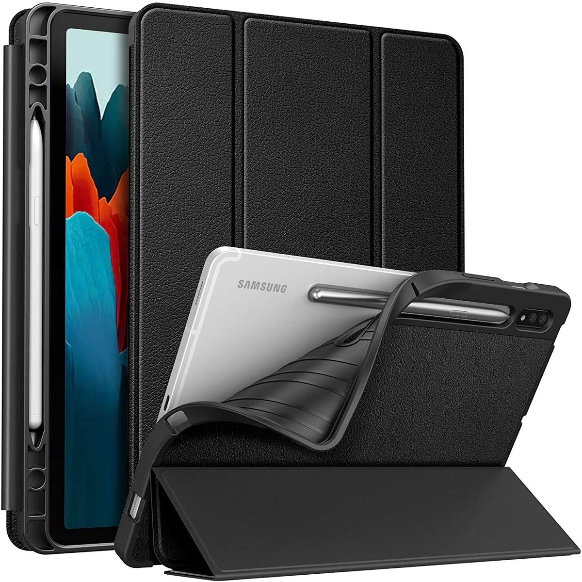 This folio case has a TPU back with a nice leather-like texture on the front. It looks quite premium and it's affordable.