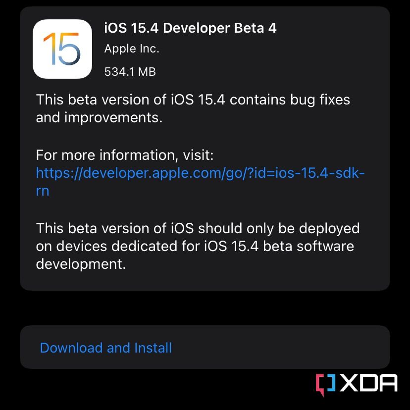 iOS 15.4 Developer beta 4