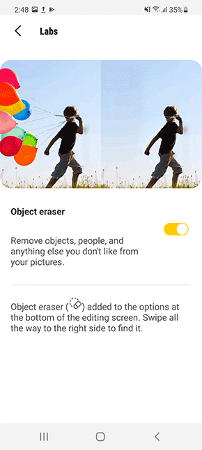 Object Eraser toggle in the Gallery app