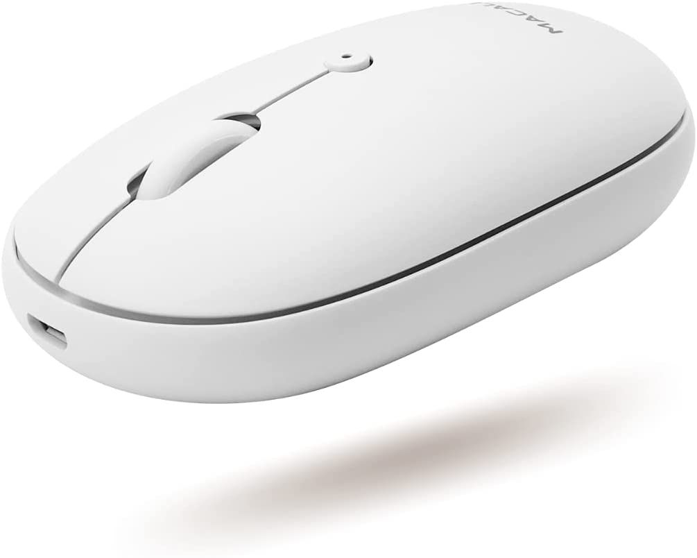 This rechargeable wireless mouse doesn't produce any noise when clicking its buttons. It connects to your Mac Studio over Bluetooth.