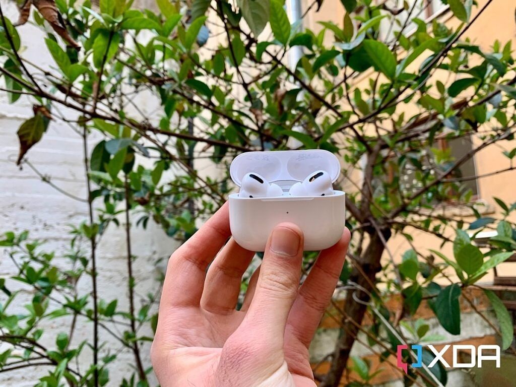 AirPods Pro open case with tree background