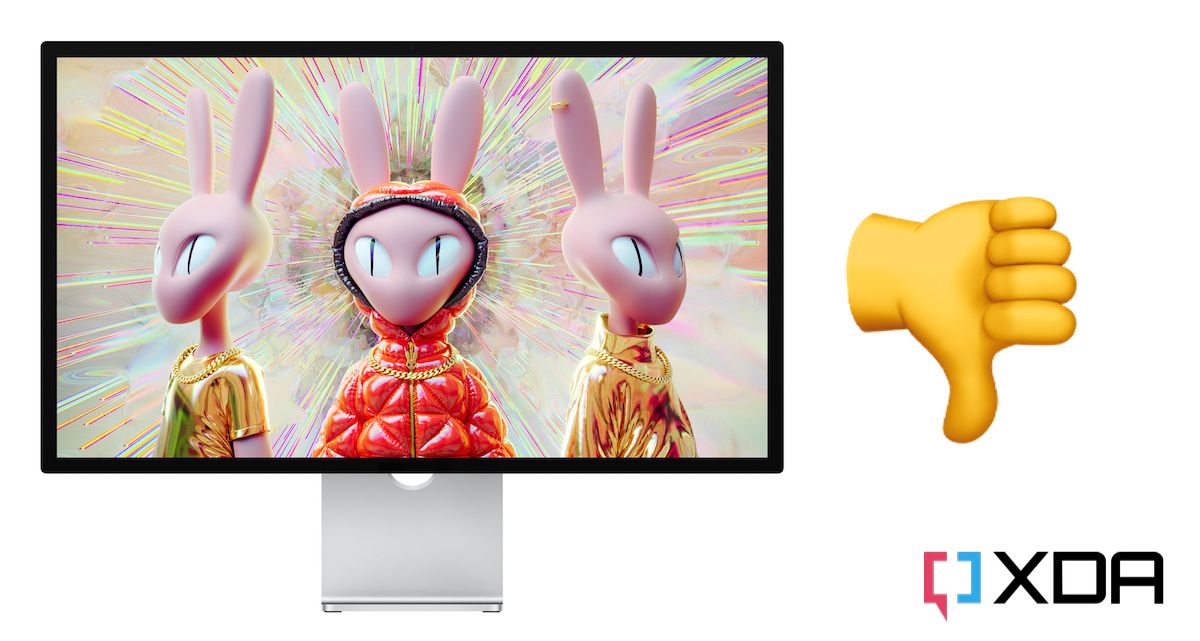 Apple Mac Studio next to thumbs down emoji
