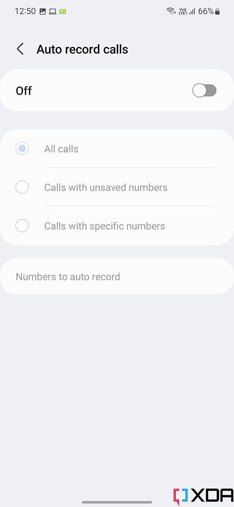 Auto record calls Phone app settings screenshot from Galaxy S22