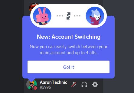 Discord Account Switcher popup