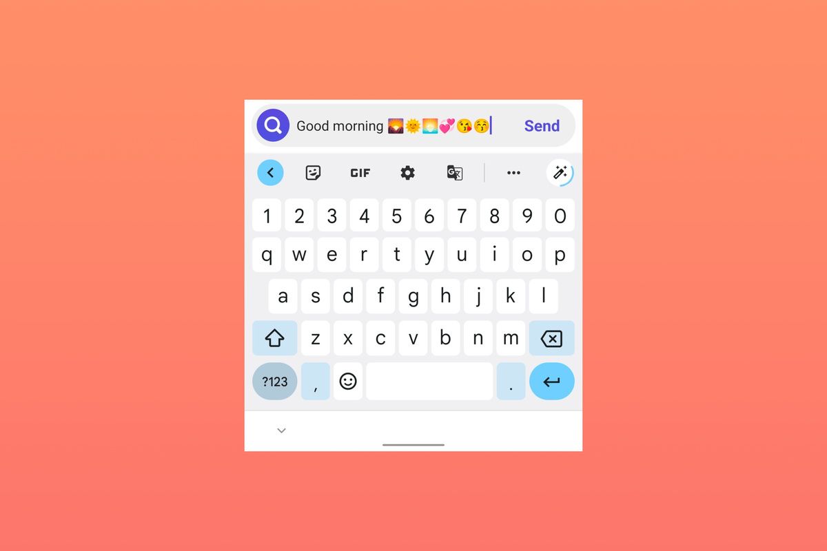 Gboard displayed on a solid orage background