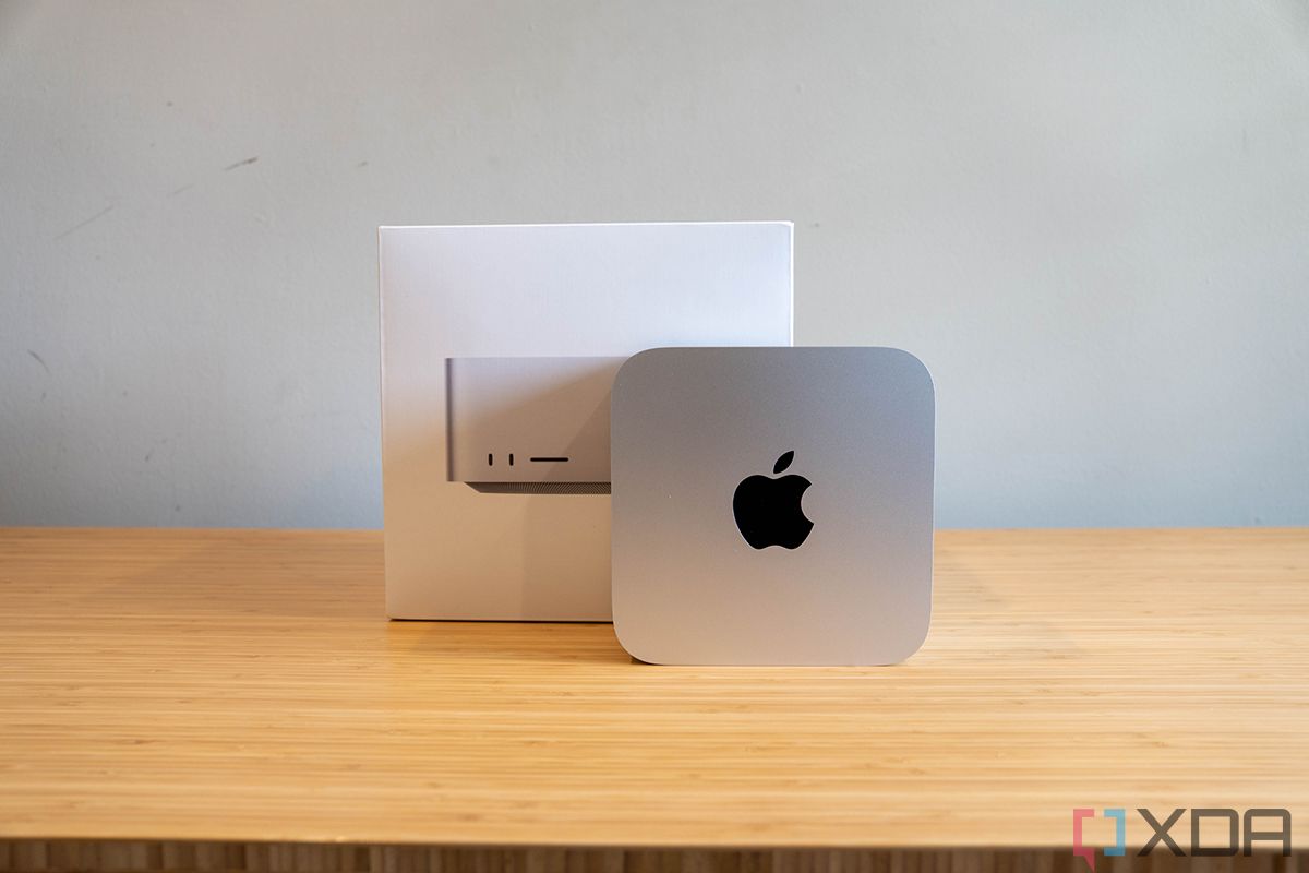 Mac Studio in front of packaging