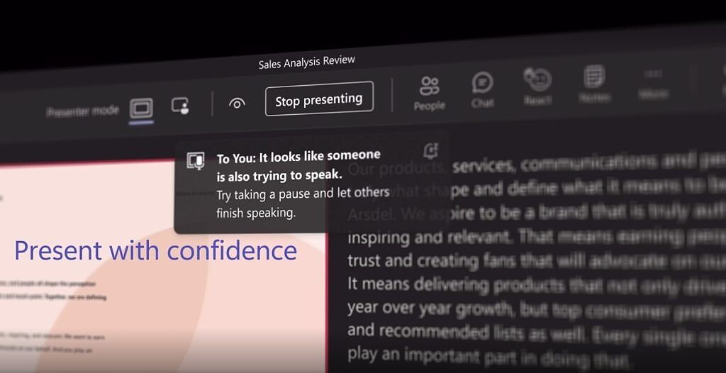 Microsoft Teams speaker coach warning the user that someone else is speaking