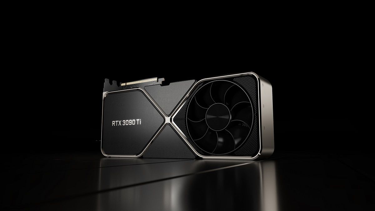 Nvidia GeForce RTX 3090 Ti GPU on a black background