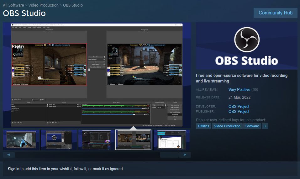 OBS Studio Steam listing