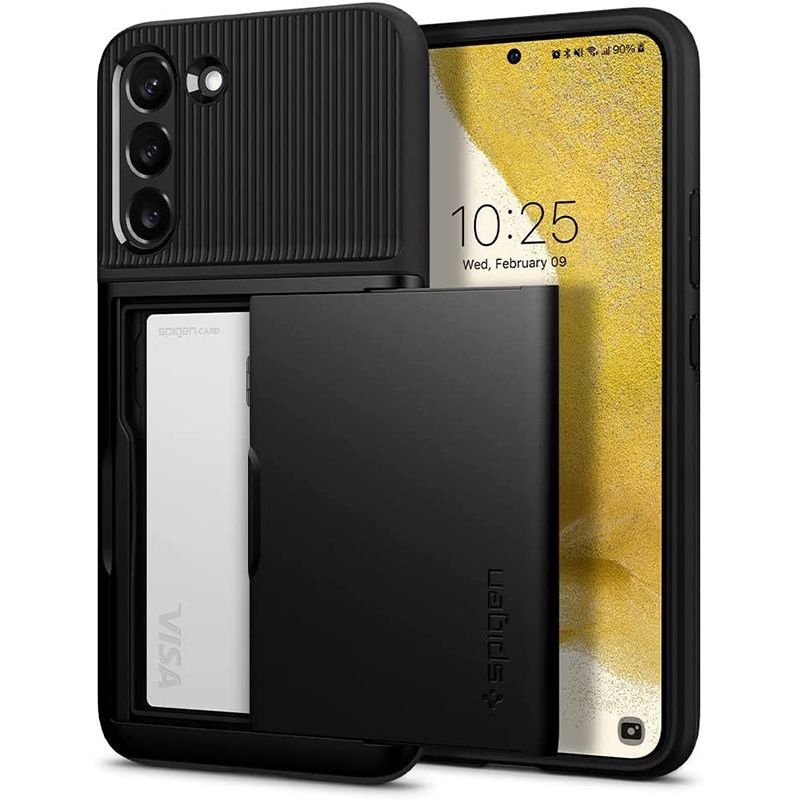 The Spigen Slim Armor CS Case for the Galaxy S22 Plus offers a sleek design with a card slot on the back that can hold two cards.