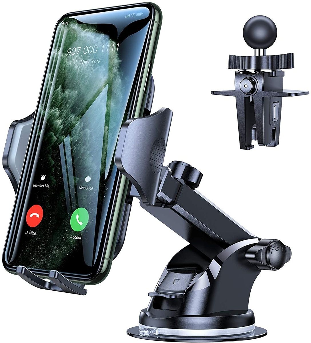 The Vicseed car mount, as you can see, is a suction cup-based mount that can easily hold your smartphone in place while you're driving.  This particular phone holder is reasonably priced and is suitable for holding the regular Pixel 7 and Pixel 7 Pro without any issues.