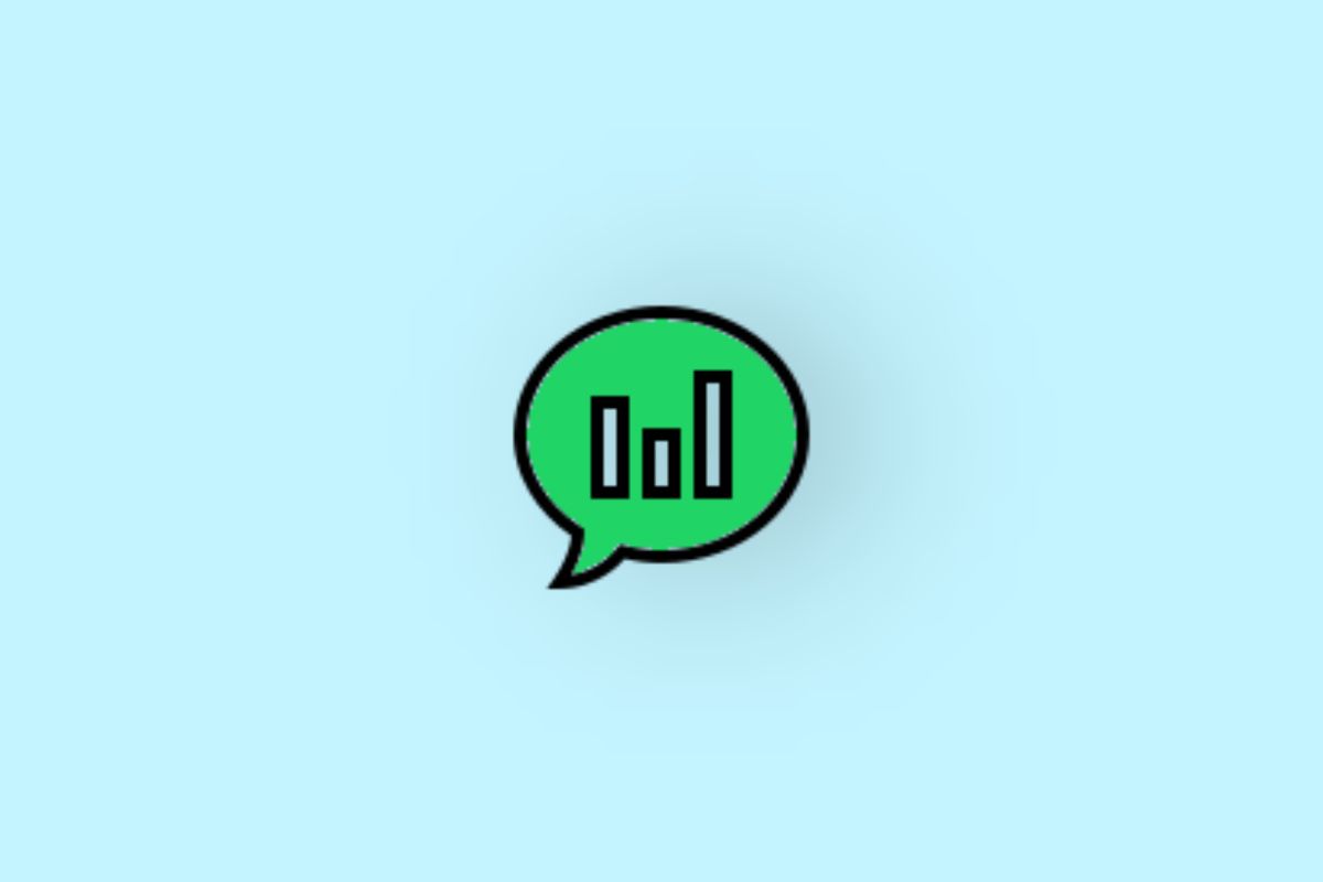 A green chat bubble with vertical bars on a solid light blue background