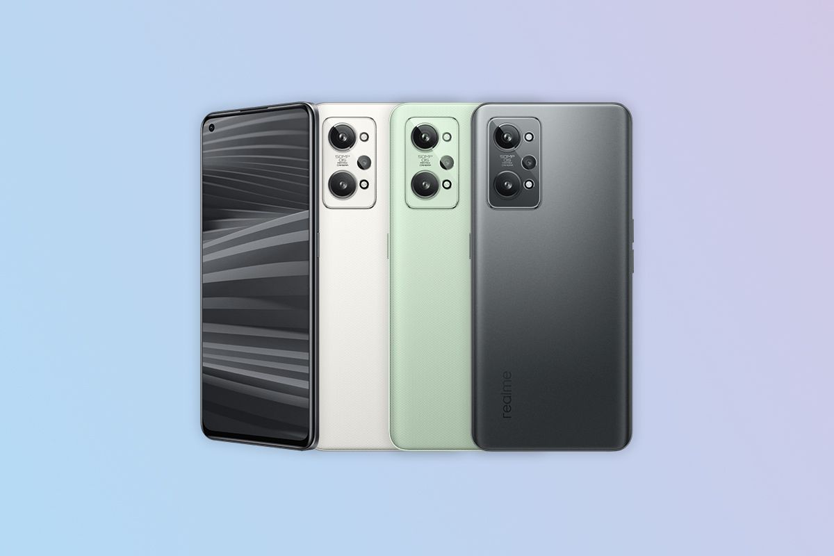 All colorways of the Realme GT 2 on gradient background