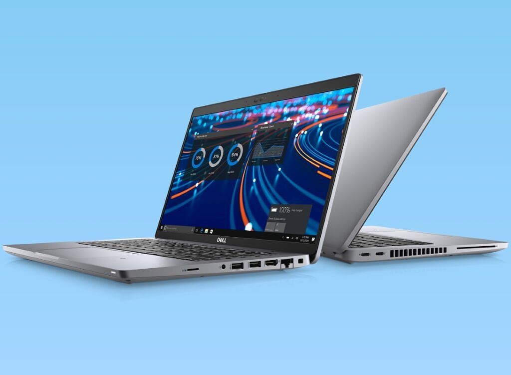 Two Dell Latitude 5430 laptops back to back seen from right-angle perspective