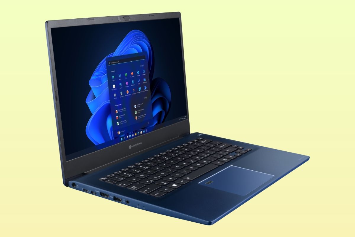 Dynabook Portégé X40-K laptop seen at left angle with the lid open