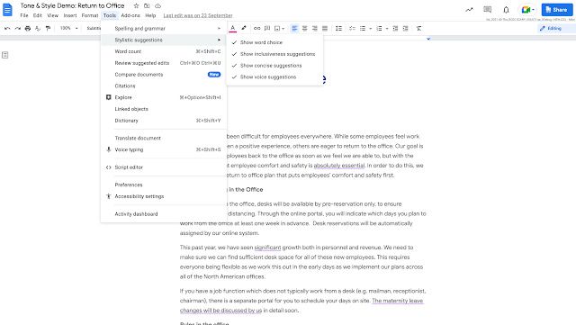 Google Docs rolls out new stylistic writing suggestions