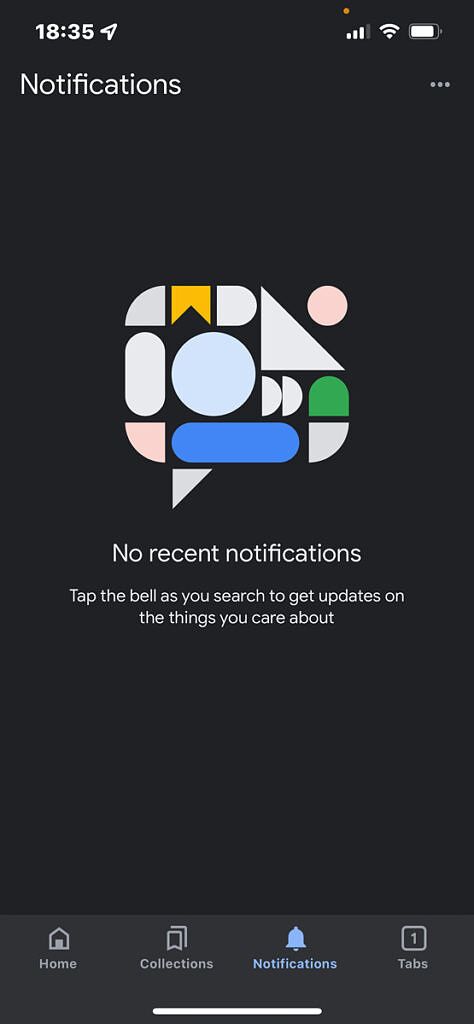 Google app for iOS notifications tab