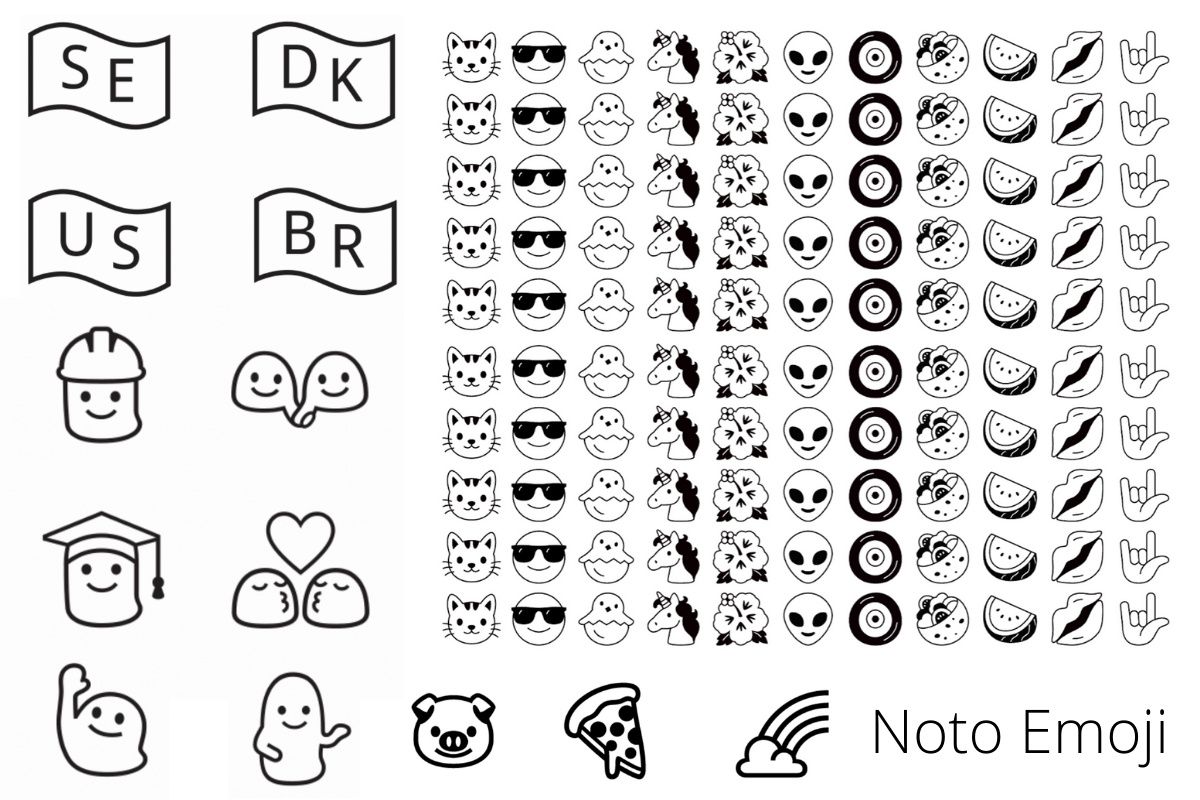 Noto Emoji shown in black and white