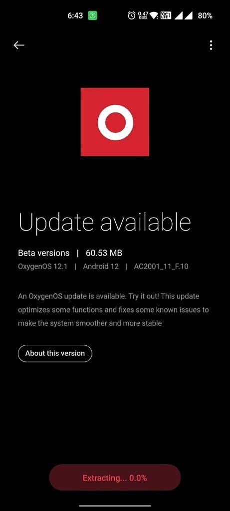 OxygenOS update notification on OnePlus Nord
