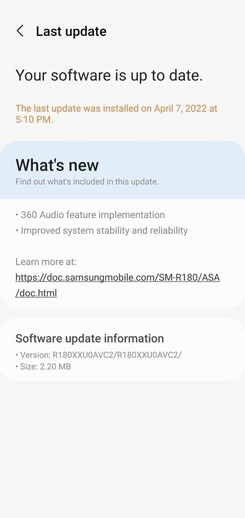 Samsung Galaxy Buds Live software update screenshot 360 Audio