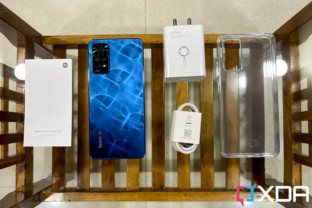 Box contents from the retail packaging of the Xiaomi Redmi Note 11 Pro Plus 5G (Indian version)