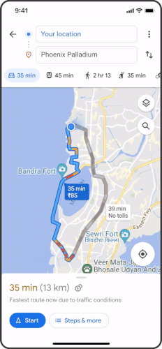 Toll route prices in Google Maps