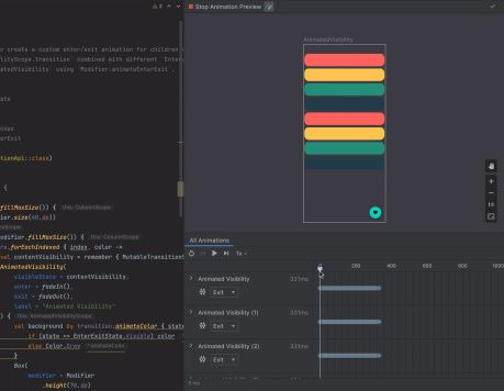 Coordinación de animación de Android Studio Dolphin Beta Compose