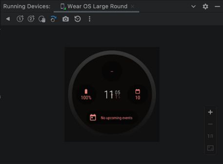 Barra de herramientas lateral del emulador Android Studio Dolphin Beta Wear OS