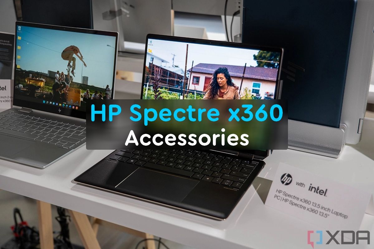 HP Spectre x360 laptop with text reading HP Spectre x360 accessories