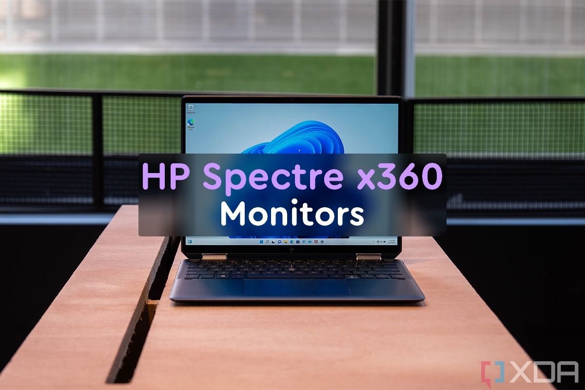 Front view of the HP Spectre x360 13.5 with text reading HP Spectre x360 13.5 Monitors
