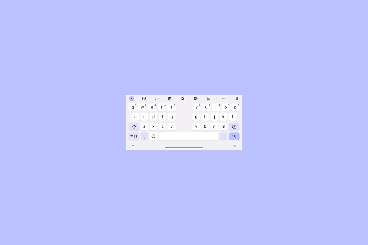 Gboard split keyboard layout shown on a lavender background