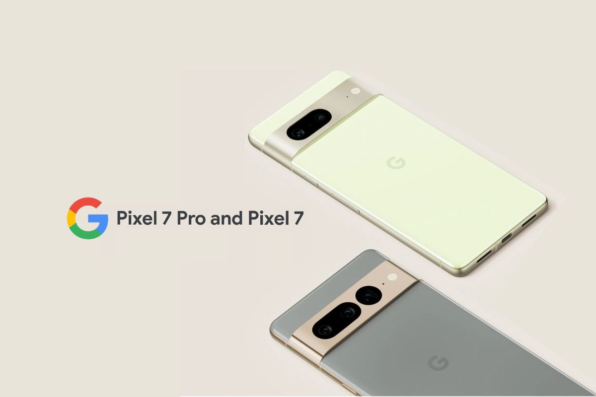 Google Pixel 7 Pro and Google Pixel 7 on a beige background with the Google logo