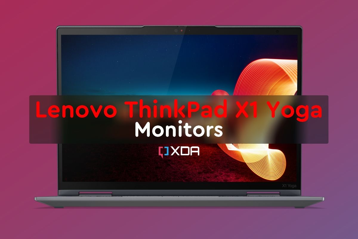 Text reading Lenovo ThinkPad X1 Yoga Monitors over a picture of the laptop