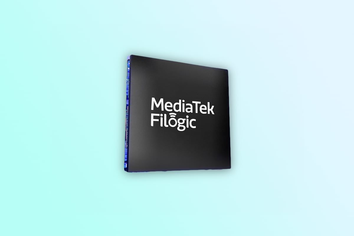 MediaTek Filogic chip graphic on gradient background