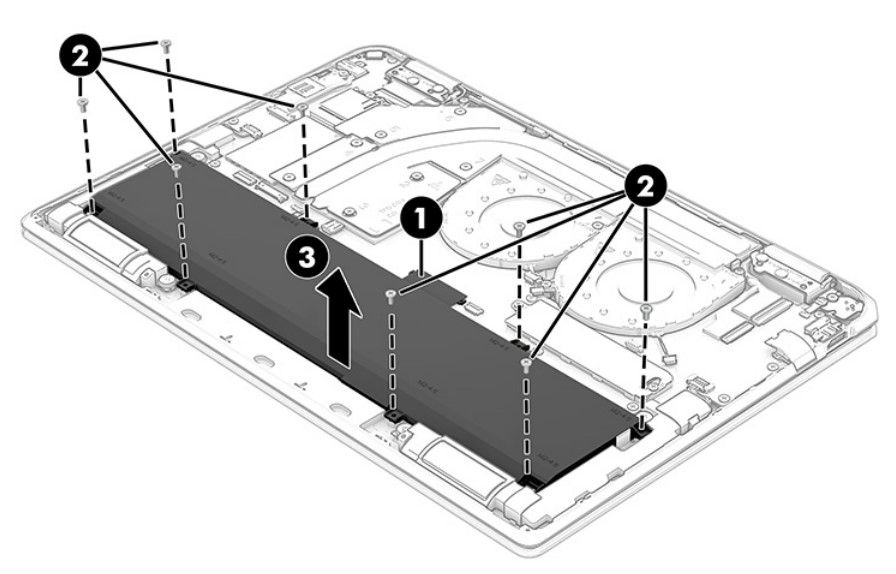 Illustration showing how to removebattery HP Spectre x360 16