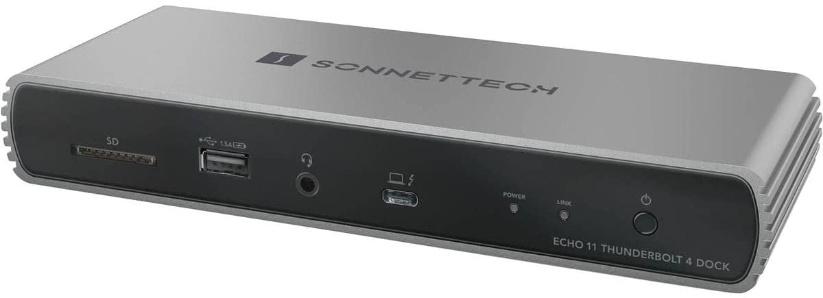 The Sonnet Echo 11 is a relatively compact dock that's very similar to the Brydge Stone Pro, but with a metal shell. It has three Thunderbolt 4 ports, fur USB-A, gigabit Ethernet, and an SD card reader, plus it provides 90W of power to your laptop.
