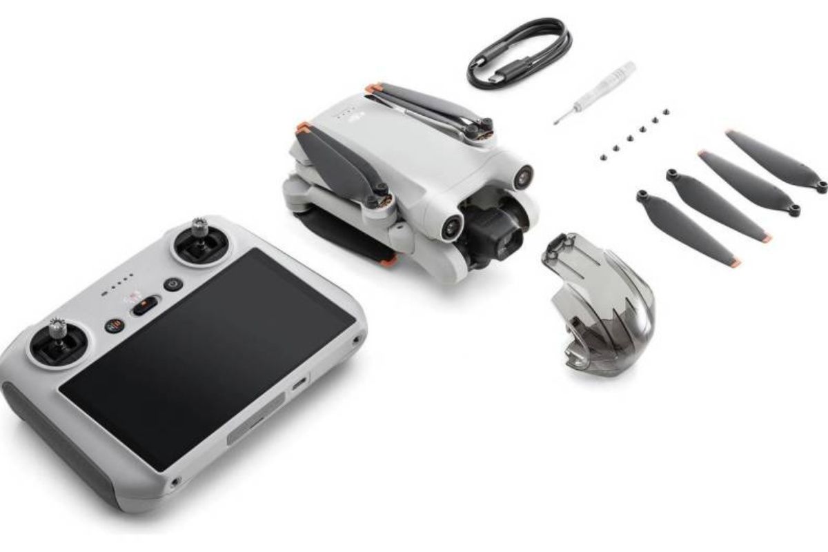 DJI Mini 3 Pro drone shown with its accessories