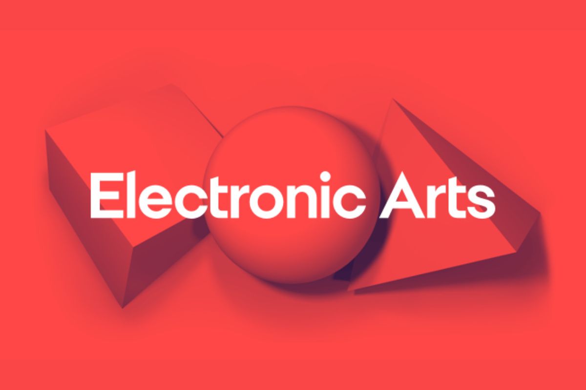 EA logo in red showing off the recognizable cube, sphere, and pyramid structures