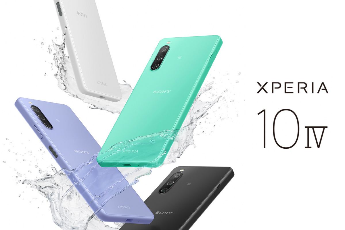 Sony Xperia 10 IV in four colors with a splash of water