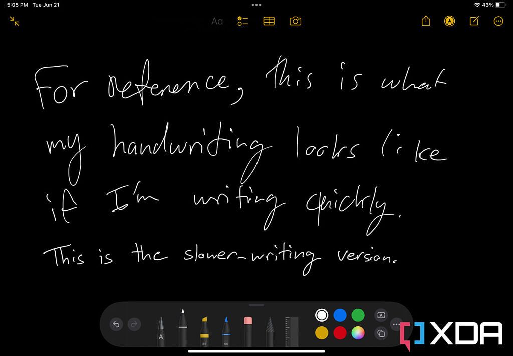 Apple Pencil 2 handwriting in Notes app