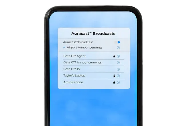 A phone showing a list of available Bluetooth audio broadcasts