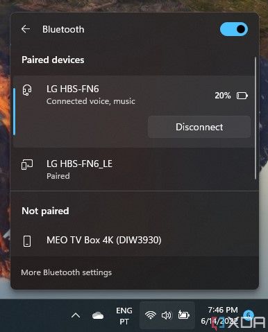 Bluetooth Quick Settings with the ability to manage connected devices in Windows 11 version 22H2