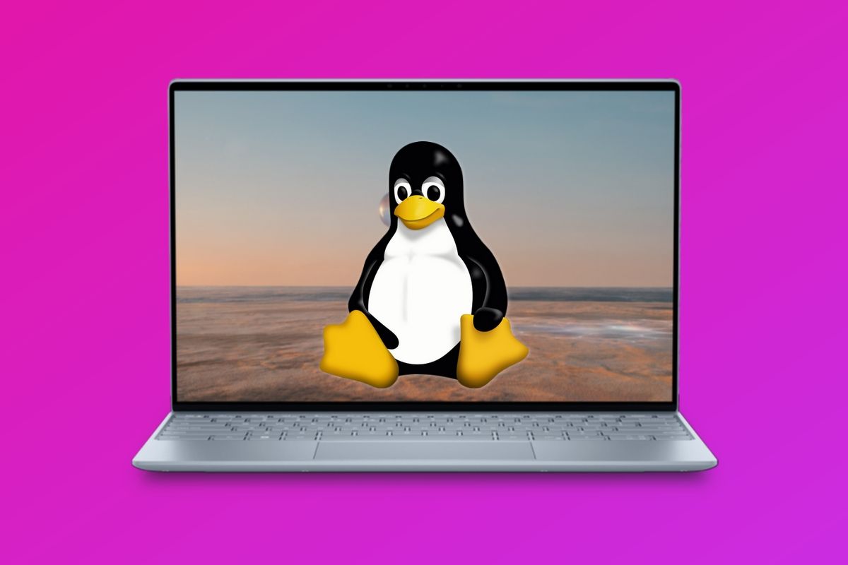 Dell XPS 13 with the Linux mascot on the screen