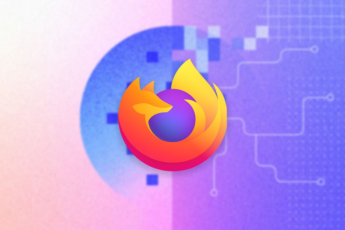 Firefox logo on colorful background.