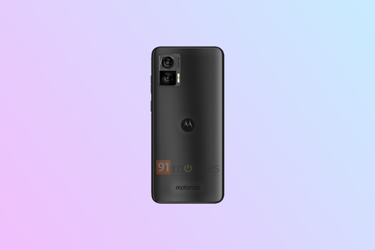 Leaked render of the Motorola Edge 30 Lite on gradient background.