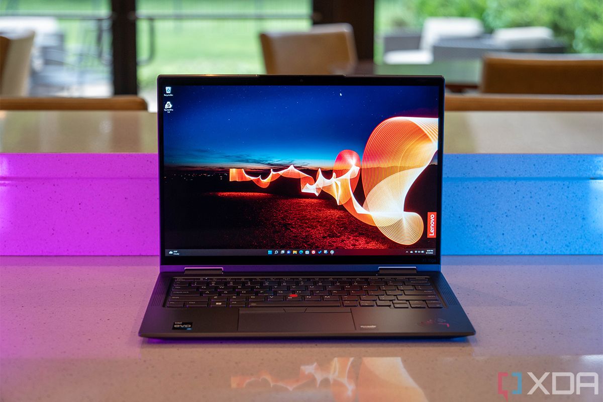 ThinkPad X1 Yoga with blue and purple background