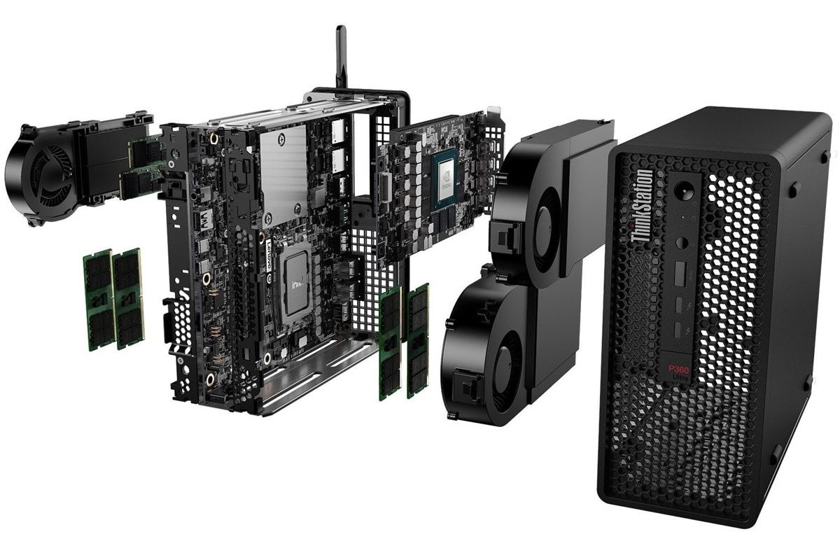 Lenovo ThinkStation P360 exploded view showing all the internal components