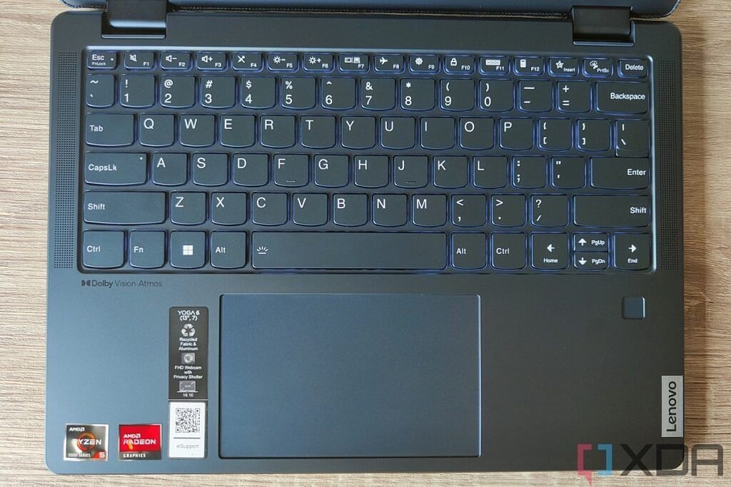 Overhead view of the keyboard deck of the Lenovo Yoga 6 Gen 7