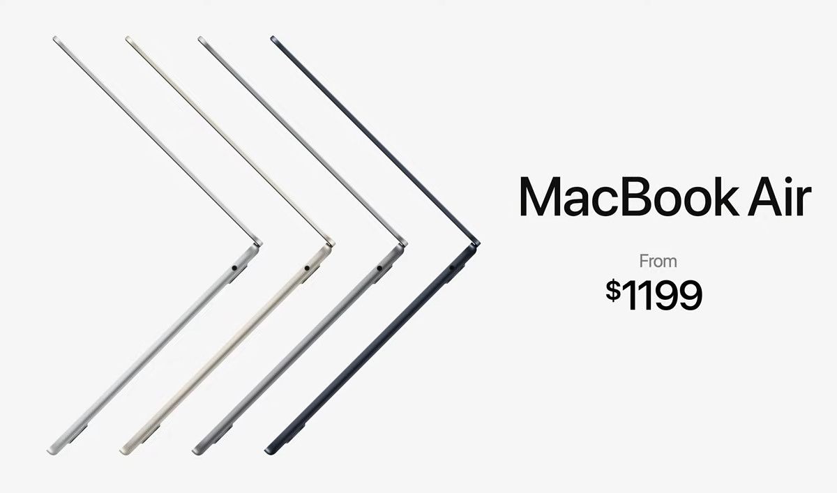 MacBook Air 2022in four colors next to its starting price
